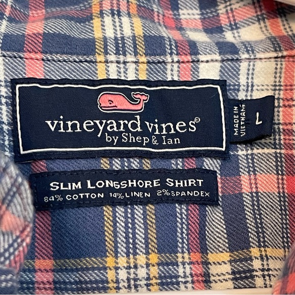 Vineyard Vines Mens Slim Longshore Fit Whale Long Sleeve Linen blend Shirt LG - Picture 5 of 8